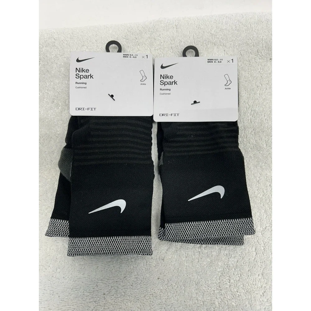 Nike Mens 6-7.5 W 7.5-9 Black Spark Cushioned Ankle Socks 2 Pair
